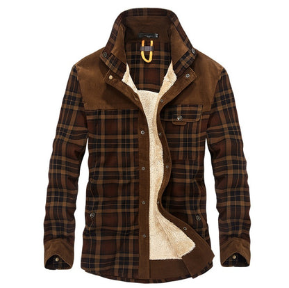 Men's Pure Cotton Plaid Winter Jacket with Fleece Lining - Vogue Aura