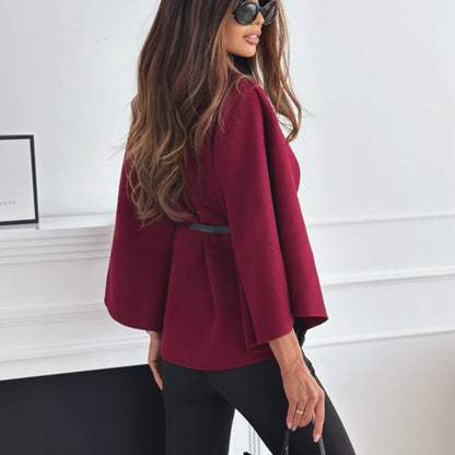 Elegant Batwing Sleeve Cloak Top with Belt for Women