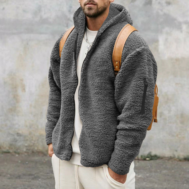 Plush Hooded Fleece Jacket for Men - Double-Sided Warmth - Vogue Aura