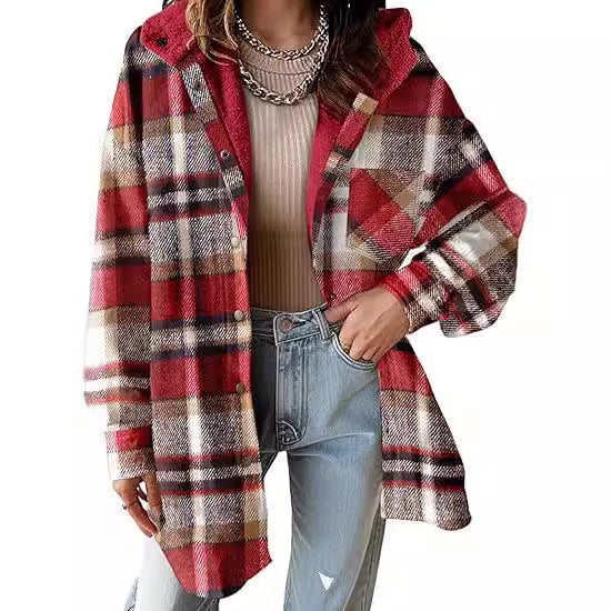 European and American Style Women's Flannel Plaid Jacket - Vogue Aura