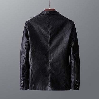 Elegant Leather Men's Jacket with Studded Lapels and Multi-Pocket Design - Vogue Aura