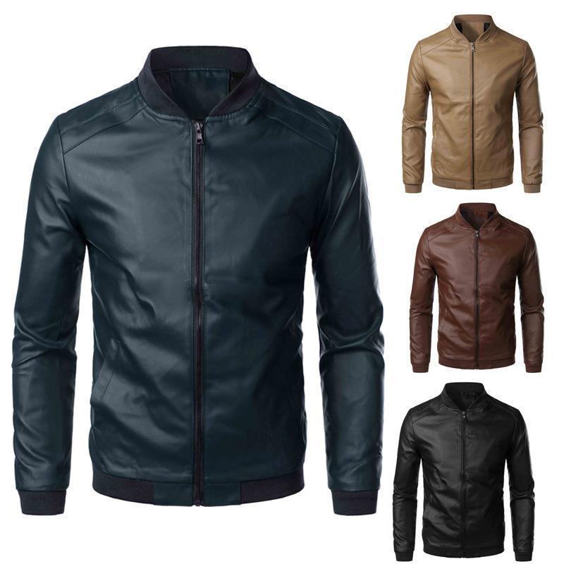 Men's Premium PU Leather Slim Fit Jacket with Stand Collar - Vogue Aura