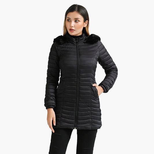 Ultra-Light Women's Quilted Cotton Parka with Removable Fur Collar - Vogue Aura