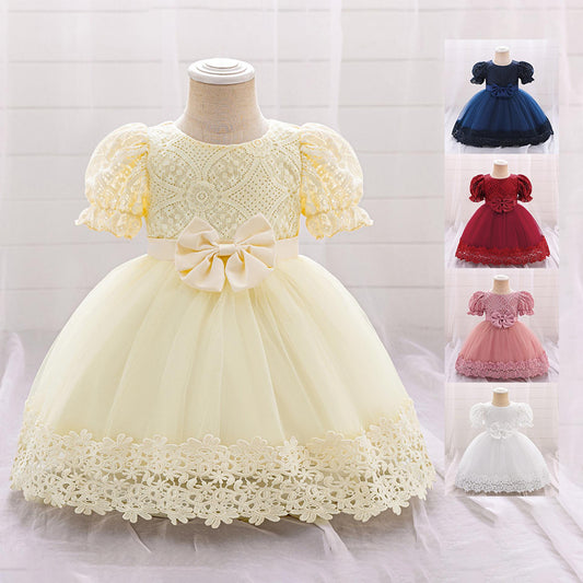 New Girls Embroidered Bow Dress - Vogue Aura