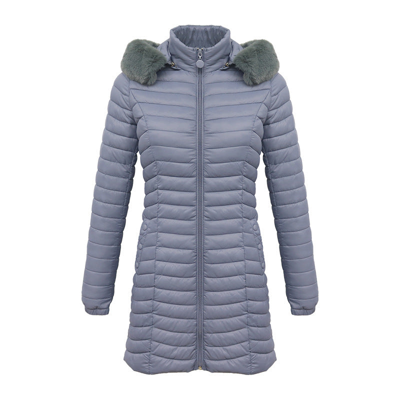 Ultra-Light Women's Quilted Cotton Parka with Removable Fur Collar - Vogue Aura