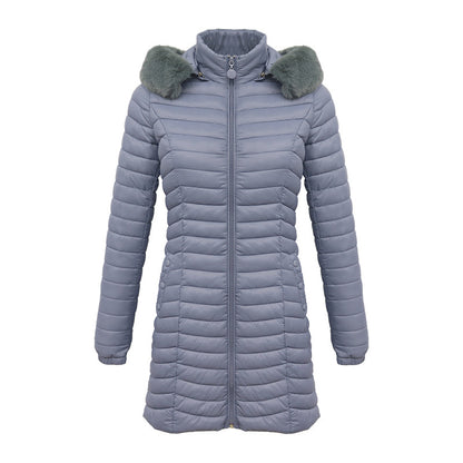 Ultra-Light Women's Quilted Cotton Parka with Removable Fur Collar - Vogue Aura