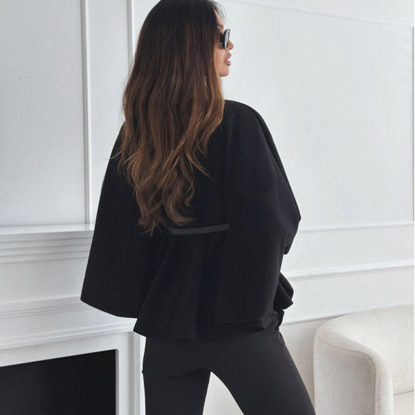 Elegant Batwing Sleeve Cloak Top with Belt for Women