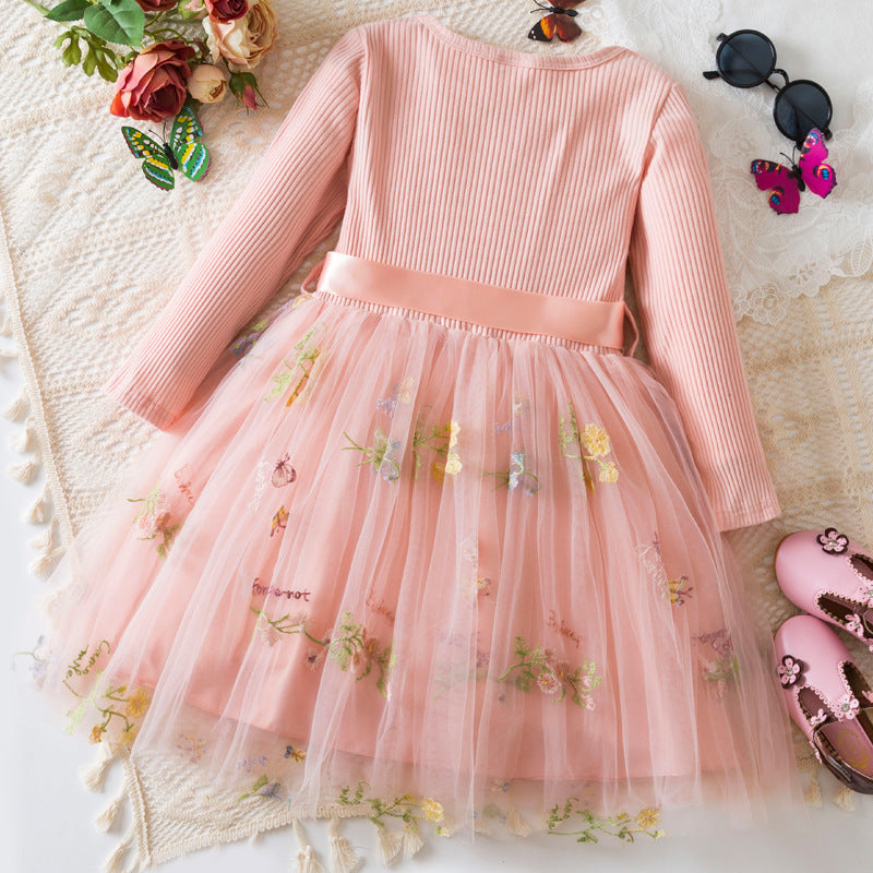 Flower Embroidery Mesh Princess Dress Girl Christmas Show Dress - Vogue Aura