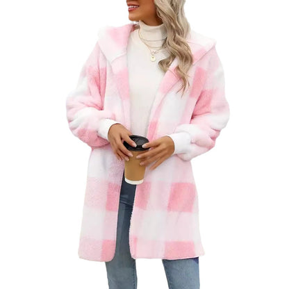 Plush Plaid Coat for Women in Vibrant Colours - Vogue Aura