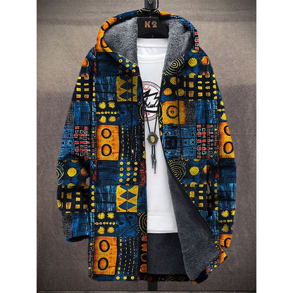 Elegant Hooded Fleece Padded Coat with Digital Prints - Vogue Aura