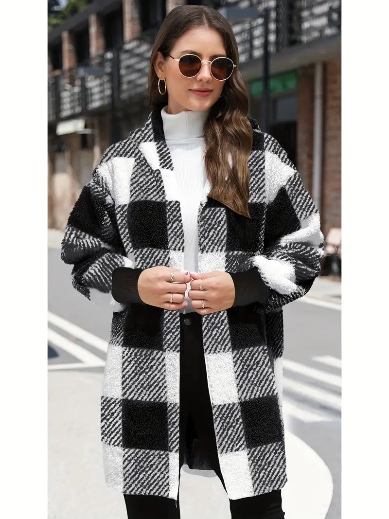 Plush Plaid Coat for Women in Vibrant Colours - Vogue Aura