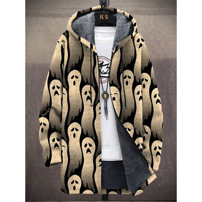 Elegant Hooded Fleece Padded Coat with Digital Prints - Vogue Aura