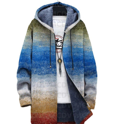 Elegant Hooded Fleece Padded Coat with Digital Prints - Vogue Aura