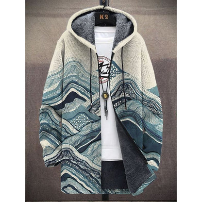 Elegant Hooded Fleece Padded Coat with Digital Prints - Vogue Aura