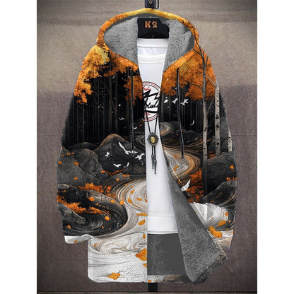 Elegant Hooded Fleece Padded Coat with Digital Prints - Vogue Aura