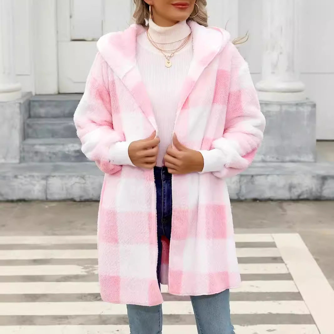 Plush Plaid Coat for Women in Vibrant Colours - Vogue Aura