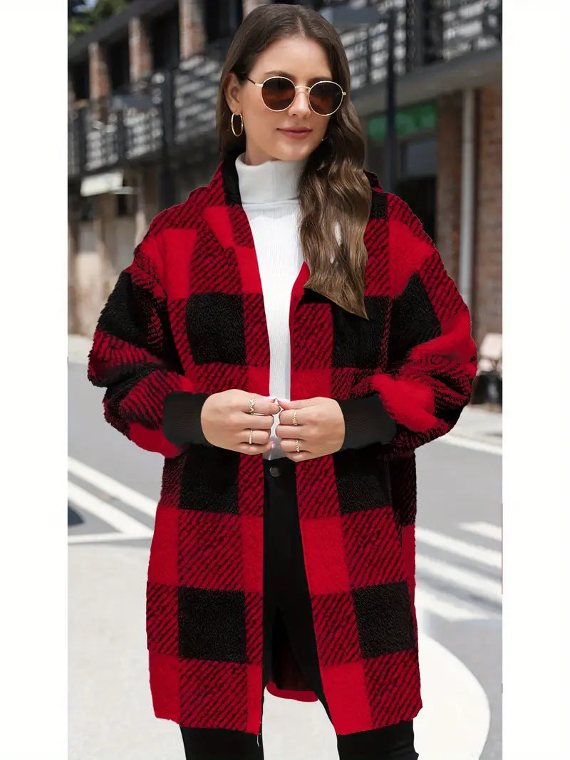 Plush Plaid Coat for Women in Vibrant Colours - Vogue Aura