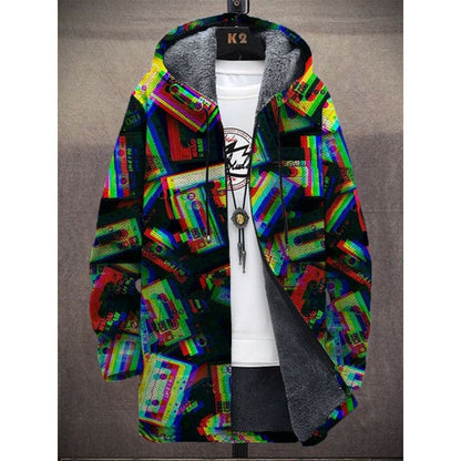 Elegant Hooded Fleece Padded Coat with Digital Prints - Vogue Aura