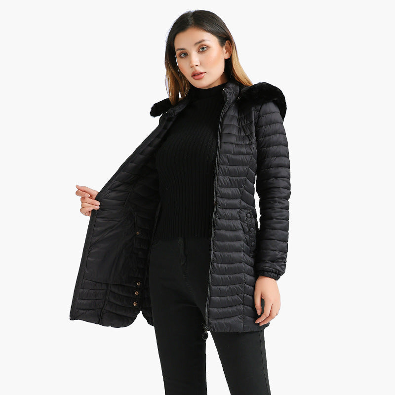 Ultra-Light Women's Quilted Cotton Parka with Removable Fur Collar - Vogue Aura