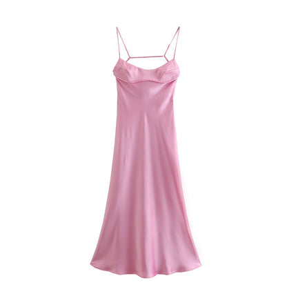 Elegant Pink Satin Slip Maxi Dress