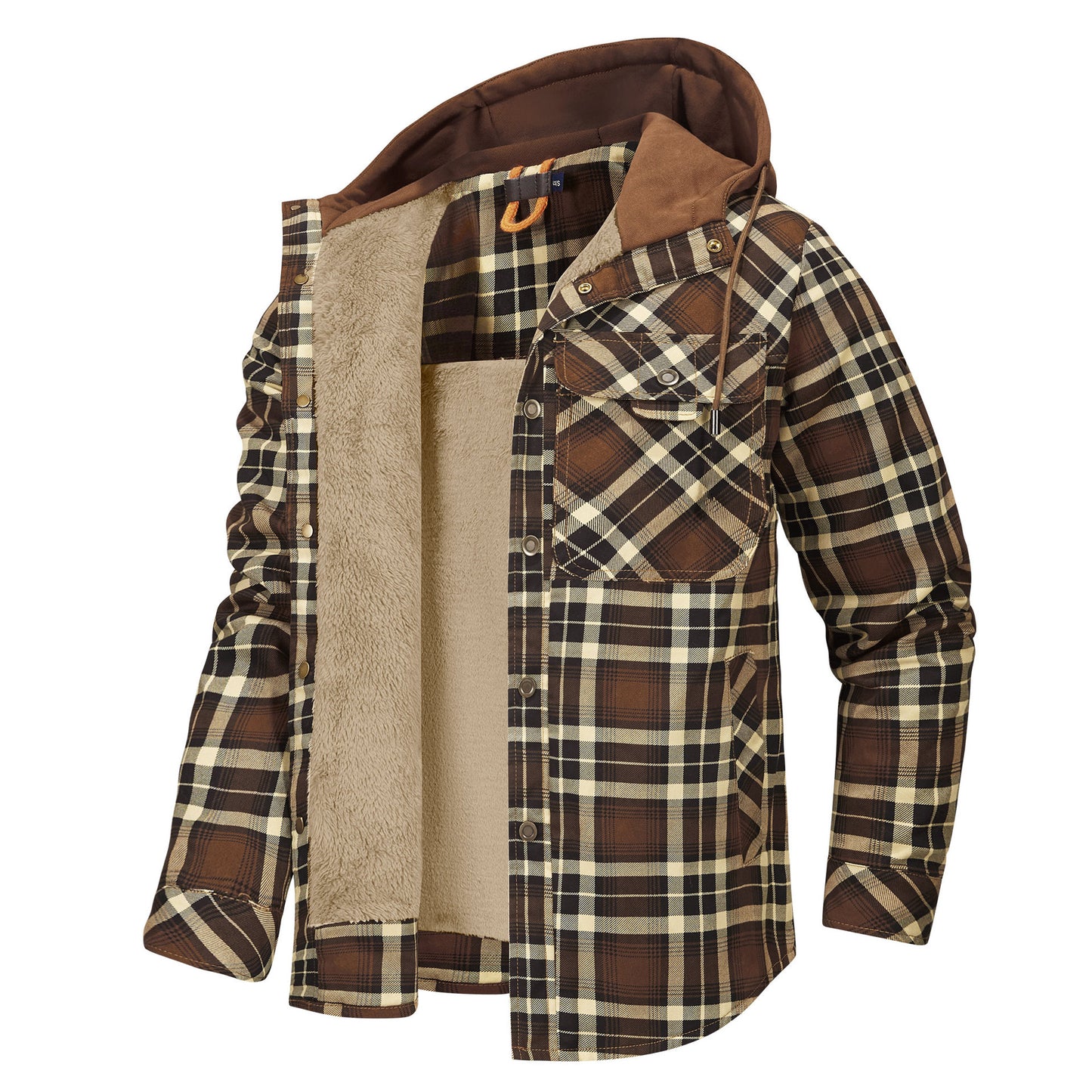 Men's Fleece-lined Plaid Hooded Jacket for Autumn and Winter - Vogue Aura