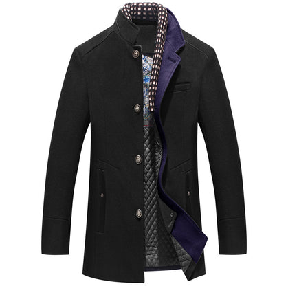 Men's Sophisticated Woolen Coat with Scarf Collar - Vogue Aura