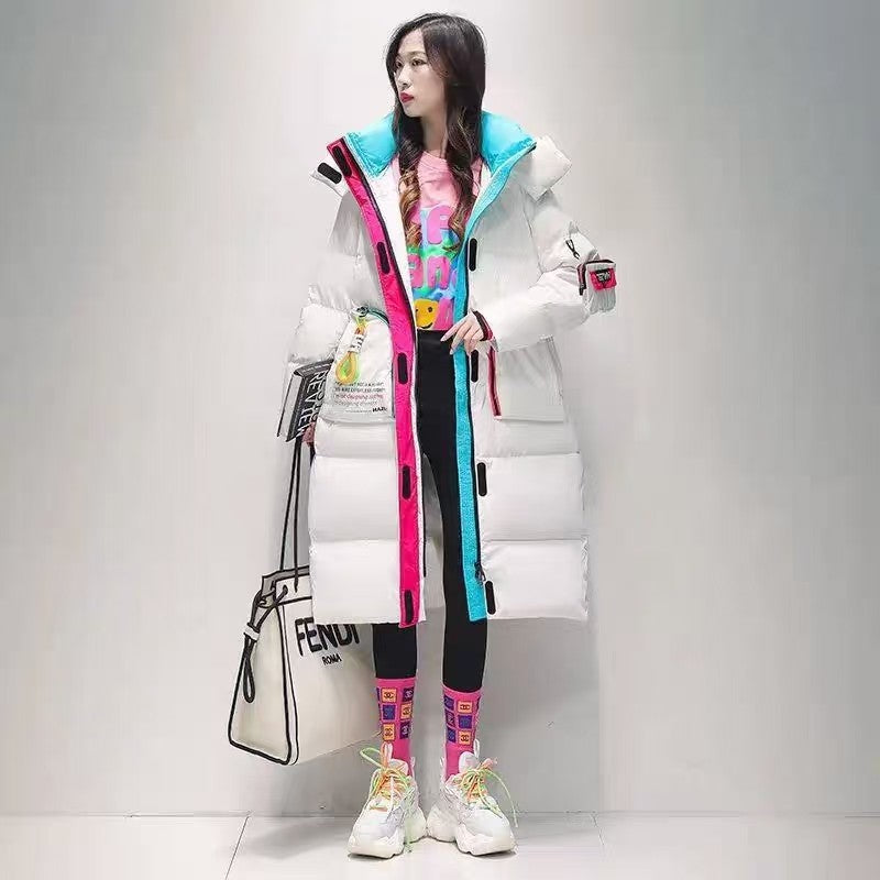 Glossy Overknee Long Contrast Colour Relaxed Fit Bread Coat - Vogue Aura