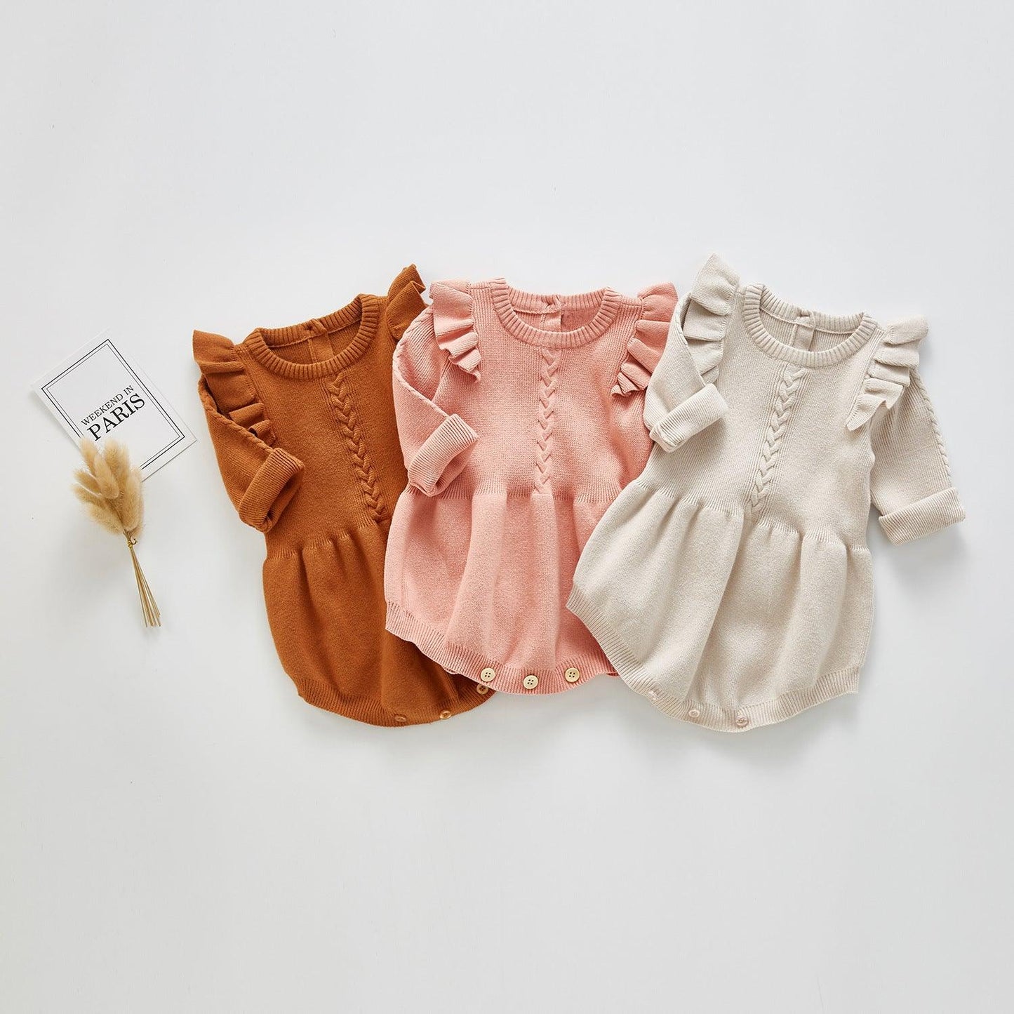 Adorable Cotton Knitted Baby One-Piece with Charming Flying Sleeves - Vogue Aura