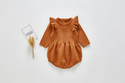 Adorable Cotton Knitted Baby One-Piece with Charming Flying Sleeves - Vogue Aura