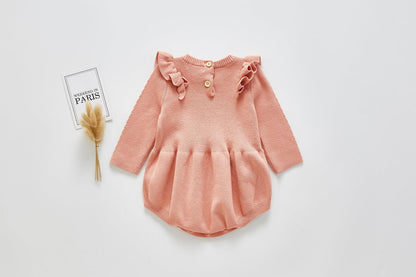 Adorable Cotton Knitted Baby One-Piece with Charming Flying Sleeves - Vogue Aura