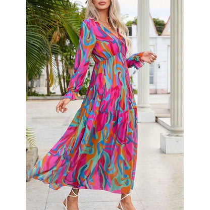 Floral Long Sleeve A-Line Dress - Vogue Aura