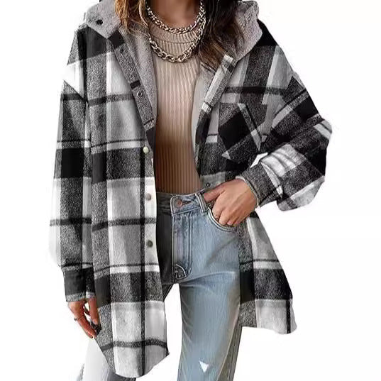 European and American Style Women's Flannel Plaid Jacket - Vogue Aura