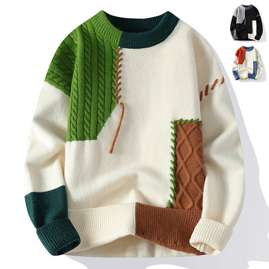 Colorblock Pullover Sweater Winter Fashion Long Sleeve Top Men's Clothing - Vogue Aura