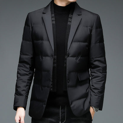 Elegant Winter Men's Suit Jacket with Detachable Scarf Collar - Vogue Aura