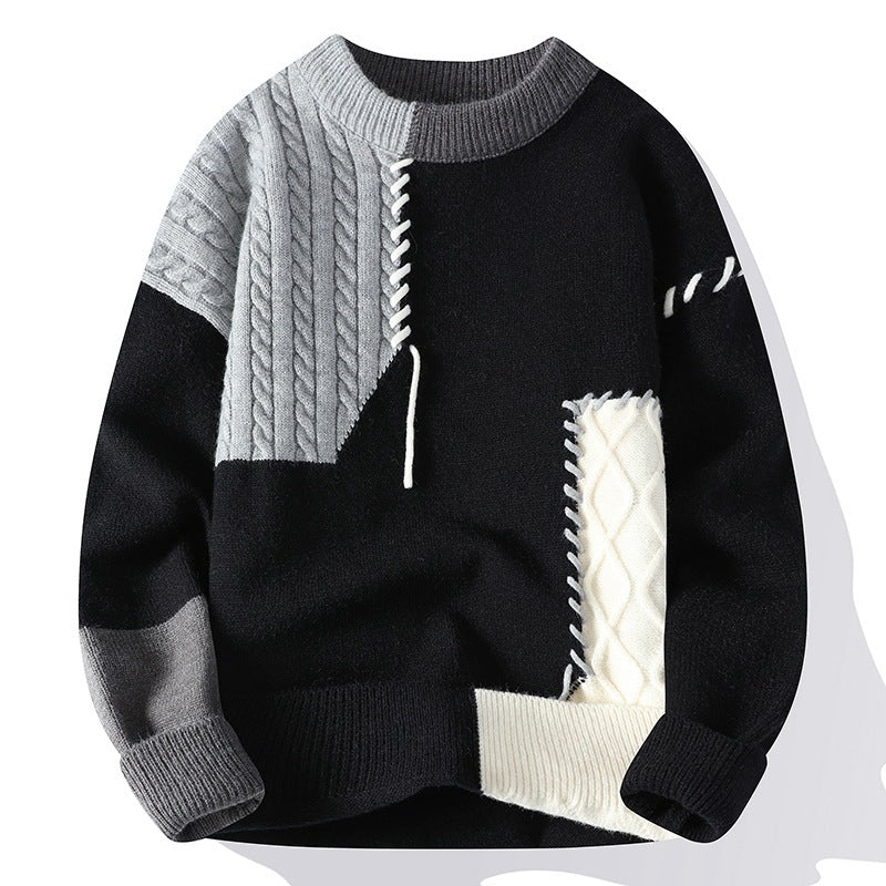 Colorblock Pullover Sweater Winter Fashion Long Sleeve Top Men's Clothing - Vogue Aura