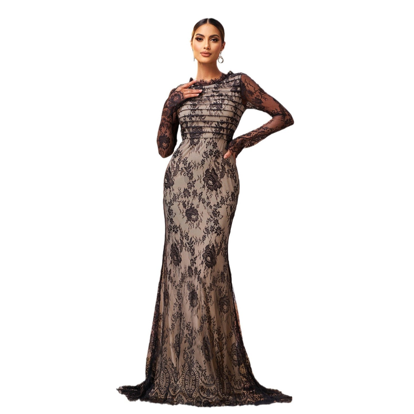 Classic Black Long Sleeve Sequinned Evening Dress - Vogue Aura