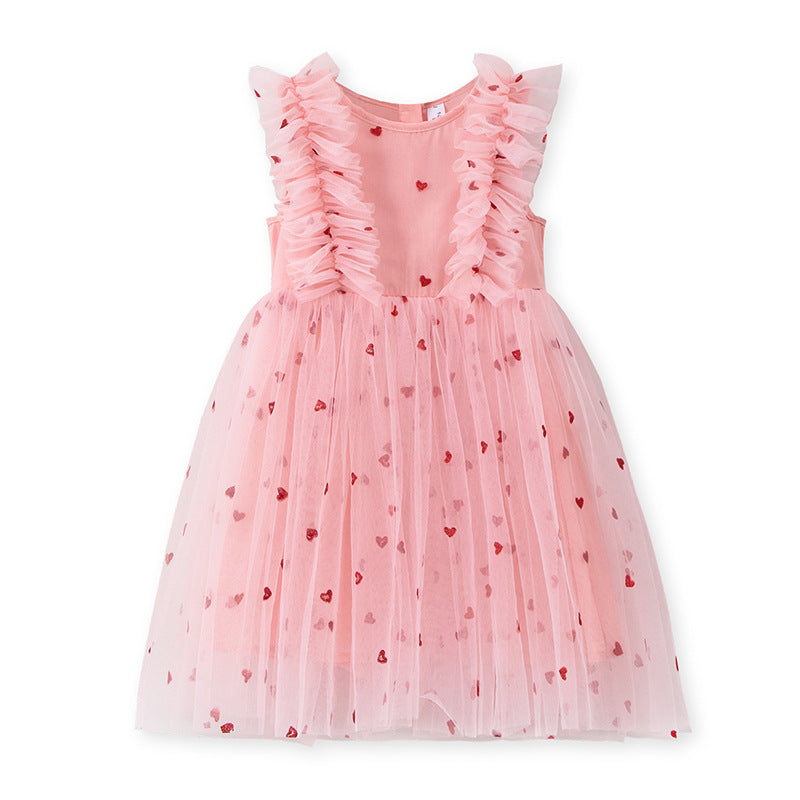 Western Style Peach Heart Lace Dress Children - Vogue Aura