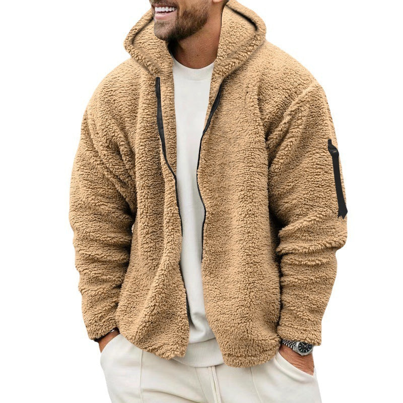 Plush Hooded Fleece Jacket for Men - Double-Sided Warmth - Vogue Aura