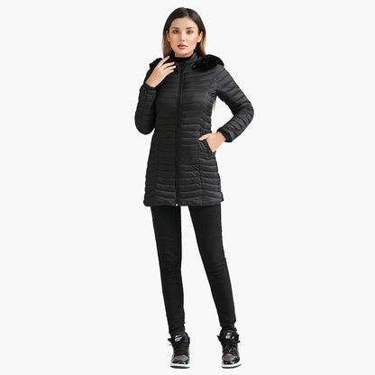 Ultra-Light Women's Quilted Cotton Parka with Removable Fur Collar - Vogue Aura