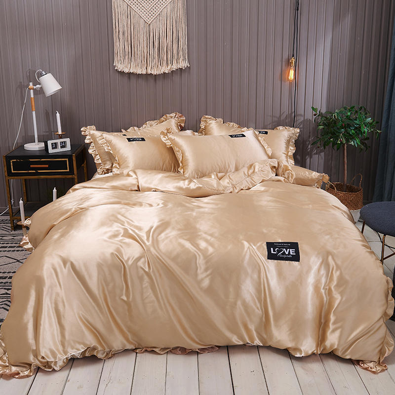 Pure Color Washed Silk Bed Sheet Ice Silk Four-piece Set - Vogue Aura