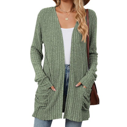 Essential Long Sleeve Pocket Cardigan in Solid Colours - Vogue Aura