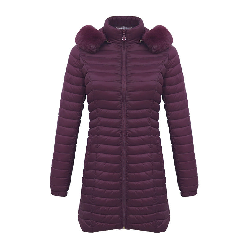 Ultra-Light Women's Quilted Cotton Parka with Removable Fur Collar - Vogue Aura