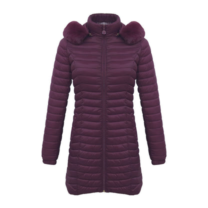 Ultra-Light Women's Quilted Cotton Parka with Removable Fur Collar - Vogue Aura