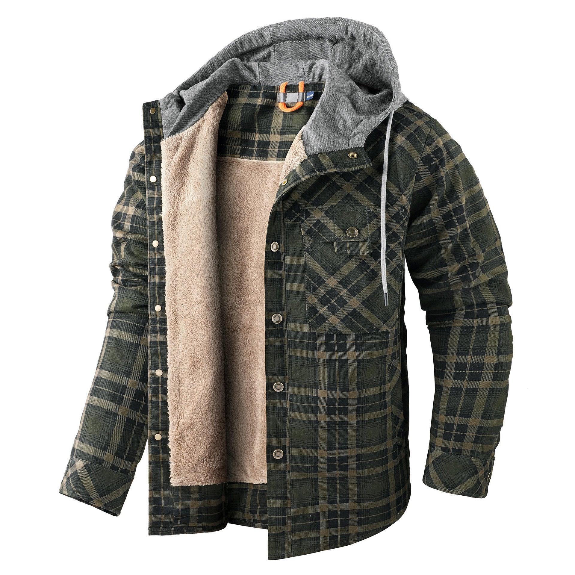 Men's Fleece-lined Plaid Hooded Jacket for Autumn and Winter - Vogue Aura