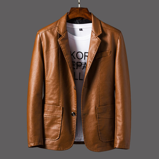 Elegant Leather Men's Jacket with Studded Lapels and Multi-Pocket Design - Vogue Aura