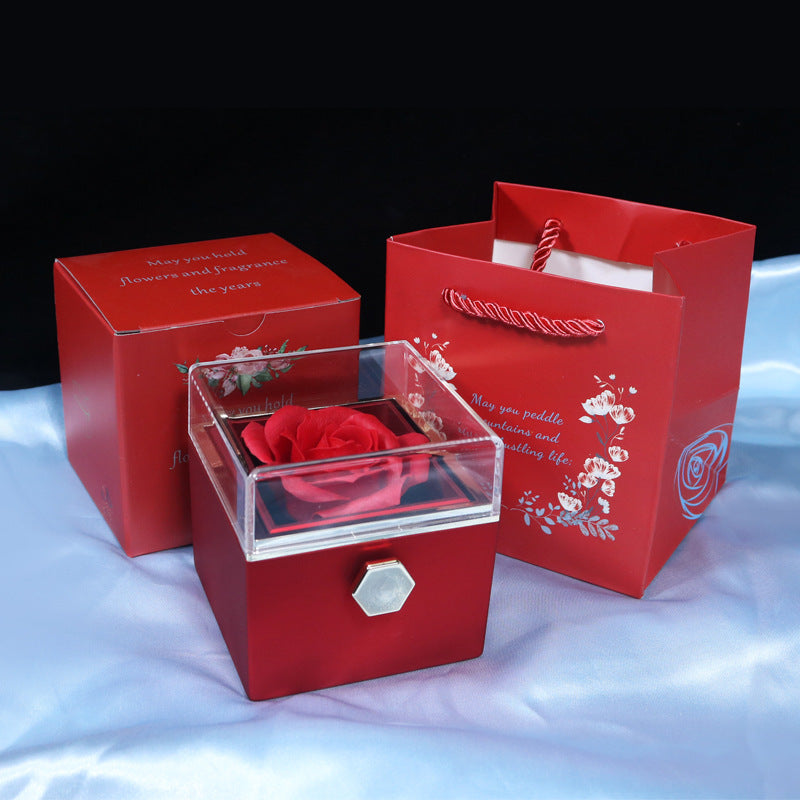 Rotating Soap Flower Rose Gift Box Creative Rotating Rose Jewelry Packaging Box Valentine's Day Gift For Women - Vogue Aura