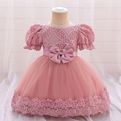 New Girls Embroidered Bow Dress - Vogue Aura