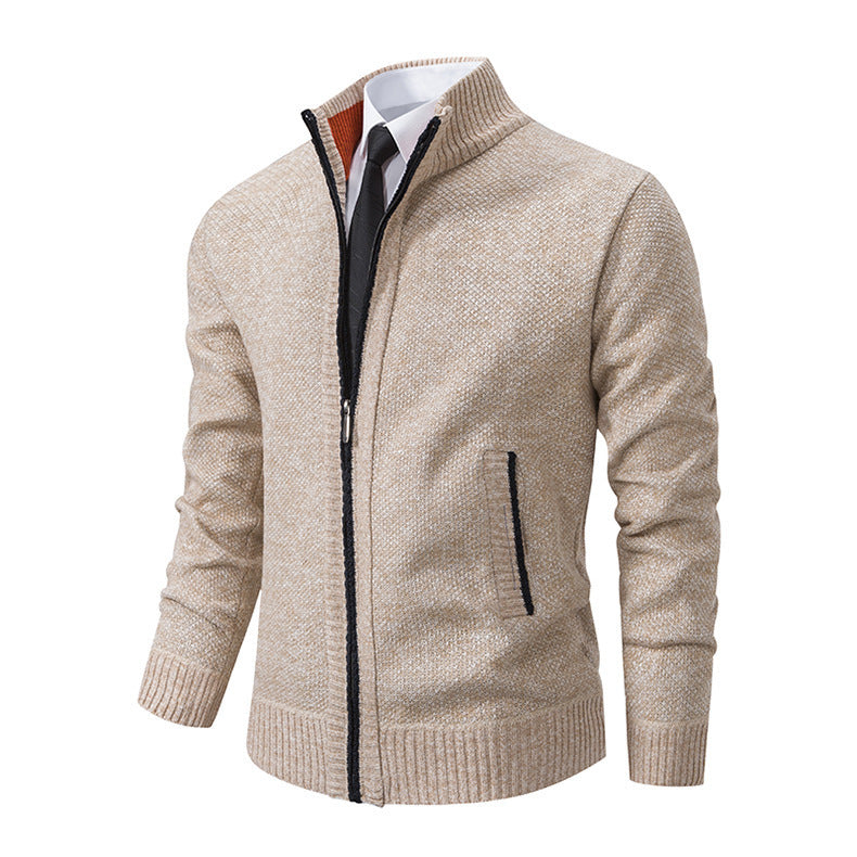 Men's Premium Cotton Stand Collar Cardigan Sweater Coat - Vogue Aura