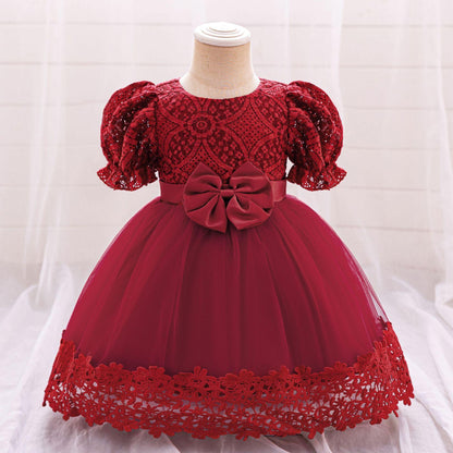 New Girls Embroidered Bow Dress - Vogue Aura