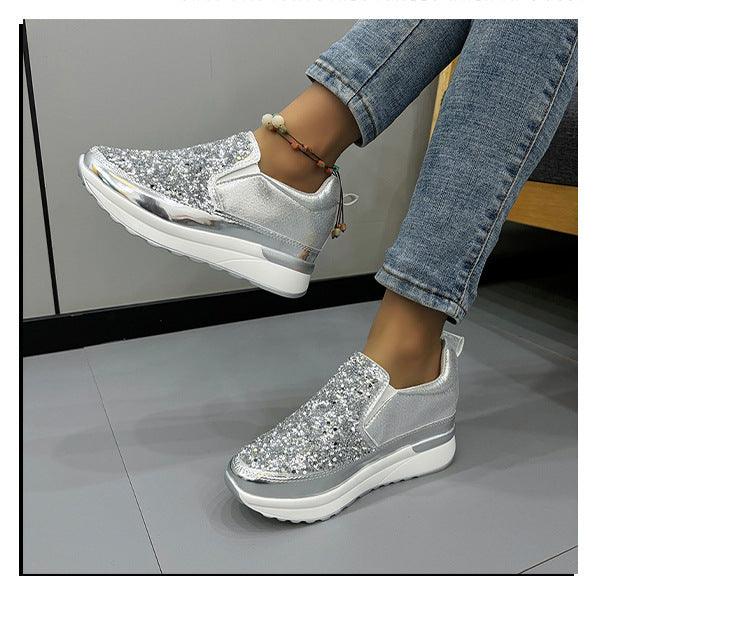 Glittering Wedge Sole Sequin Sneakers for Women - Vogue Aura